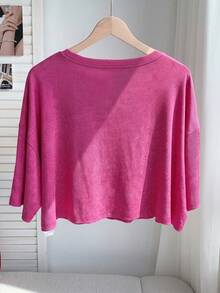 Comfortcana Áo thun nữ cỡ lớn thời trang thường ngày, phong cách đường phố, họa tiết trăng và mặt trời, in chữ, dáng rộng, vai rớt, dáng ngắn, thích hợp cho kỳ nghỉ biển, mùa xuân/hè. - Màu Hồng Tươi - Xem 2