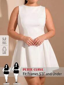 SHEIN PETITE CURVE Đầm không tay cổ tròn màu trơn dành cho nữ cỡ lớn - trắng - Xem 3