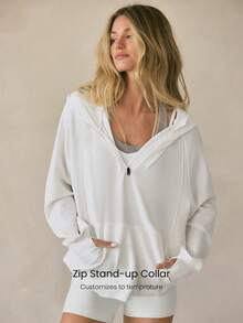 GLOWMODE Sudadera de manga larga con media cremallera, tacto de seda modal, talla grande, primavera verano - Blanco - Ver 4