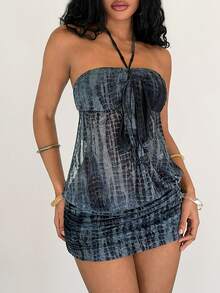 Jeanoix Women's Techno Snake Skin Dark Green Mini Dress, Spring/Summer Club Night Rave - Multicolor - View 4