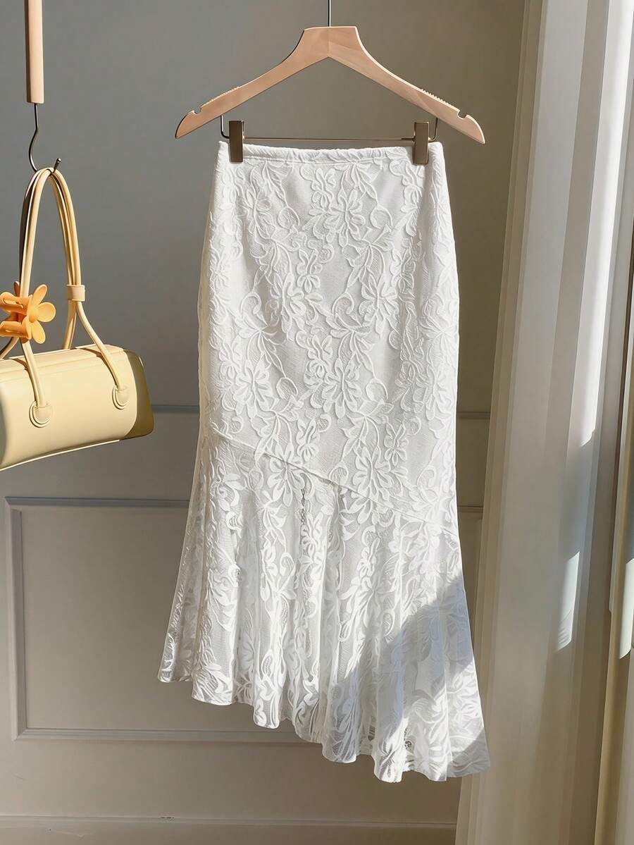 SHEIN MOD Chân váy ren phối bèo nhún thời trang đa năng dành cho nữ, thanh lịch cho tiệc tùng, câu lạc bộ, buổi hẹn hò gợi cảm, chân váy ren, váy mùa xuân cho nữ, ngày Valentine, váy đi biển, kỳ nghỉ, bữa tối, sinh nhật. - trắng - Xem 1