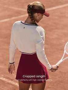 GLOWMODE Áo khoác tennis dệt kim nhẹ, chống nhăn, thoáng khí, chống xù lông, có logo thêu phía sau, cổ áo và cổ tay áo viền tương phản, thích hợp mặc ngoài khi chơi golf hoặc tennis mùa hè, mặc thường ngày. - trắng - Xem 2