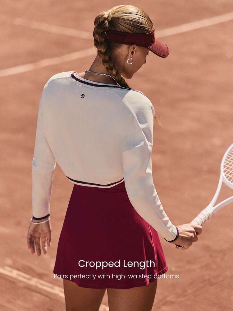 Lightweight Wrinkle-Resistant Breathable Anti-Pilling Embroidered Back Logo Knit Tennis Shrug With Contrast Trim Cuffs Collar Summer Golf Tennis Layering Daily Casual Wear