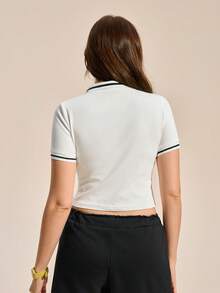 Exploreva Women's Striped Short Sleeve Casual Sports Polo Shirt - White - View 6