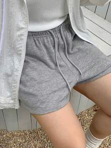 Dazy Plus Quần short thể thao dệt kim cạp chun màu trơn dành cho nữ cỡ lớn, thích hợp cho mùa xuân/hè. - Xám - Xem 4