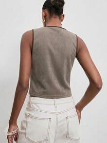 ATUI Studio Blusa sin mangas con diseño de remaches y borlas con lazo delantero para mujer - Gris - Ver 2