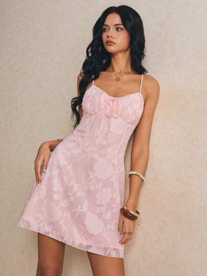 Poéselle Women's Elegant Cutout Ruffle Front Tie Strap Short Dress, Summer