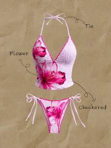Elavelle Swim Vcay-D 女士春夏定位印花细肩带贝壳钩边比基尼套装 - 彩色 - 查看 3