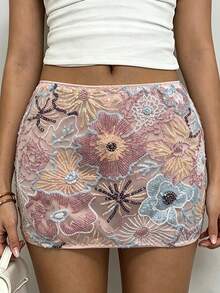 Minifalda Sexy con Lentejuelas y Flores Glamin - Negro - Ver 11