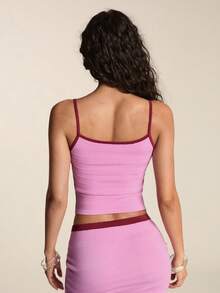 SHEIN BAE Romantic Vacation Fitted Waist Camisole Knit Top For Women - Pink - View 2