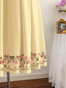 Vintamour Đầm nữ cổ điển thanh lịch, đầm thêu ôm dáng mùa xuân/hè, đầm trắng sữa dáng xòe. - Màu vàng - Xem 4