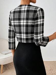 SHEIN Essnce 女士休闲通勤开衫外套，女士通勤套装，格子外套 - 彩色 - 查看 2