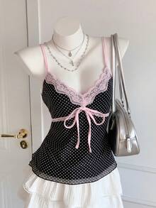 Comfortcana Áo hai dây ren chấm bi mùa hè dành cho nữ, thích hợp cho kỳ nghỉ, phong cách thường ngày Mỹ, Ngày Valentine, lễ hội, thư giãn tại nhà, đi biển, kỳ nghỉ hè và các dịp khác. Kỳ nghỉ xuân, mùa tốt nghiệp, tiệc cưới, kỳ nghỉ thư giãn thanh lịch, kỳ nghỉ biển, kỳ nghỉ hè, áo hai dây chấm bi đen lưới gợi cảm kiểu retro dễ thương, áo chấm bi, áo dễ thương, áo chấm bi. - Nhiều màu - Xem 5