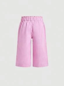 SHEIN Quần jean ống rộng màu trơn, đa năng, phong cách thường ngày cho bé gái. - Hồng - Xem 2