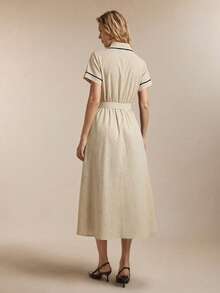 BizChic Women's Mid-Length Dress With Lapel Collar, Japanese Style Buckle Belt, Side Pockets, Single-Breasted Front Opening, Elegant Casual For Party, Date, Wedding Guest, Vacation, Independence Day, Graduation Season, Music Festival, Slimming, Versatile, High-End Summer - White - View 5