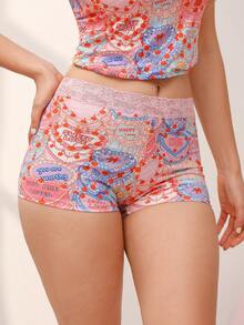 Eraneu Fashionable Lace Patchwork Print Women's Briefs - Multicolor - View 5