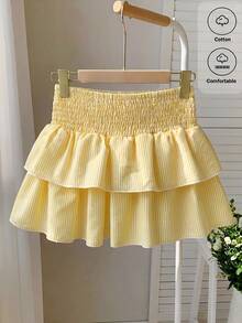 SHEIN Chân váy xếp ly kẻ sọc cho bé gái tuổi teen, kiểu dáng thường ngày, đa năng, thích hợp cho hẹn hò và đi chơi. - Màu vàng - Xem 1