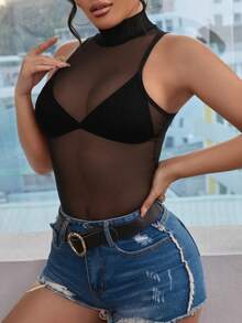 SHEIN SXY Áo hai dây cắt màu trơn Gợi cảm - màu đen - Xem 3
