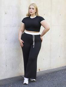 CHERRY TINTT SELECTION Conjunto de camiseta y pantalones de contraste de color negro y blanco, talla grande para mujer - Blanco y Negro - Ver 6