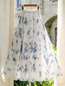 GlowEve Falda plisada con estampado floral azul, elegante y casual para uso diario y playa, de verano - Azul - Ver 2