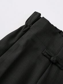 EMERY ROSE Women's Casual Commute Daily Outing Elastic Waist Round Slit Design Chinese Knot Decor Button Shorts - Black - View 5