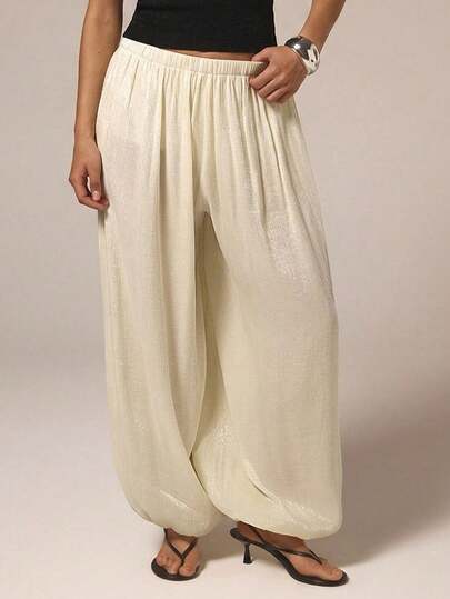 COSMINA Women's Solid Color Elastic Waist Loose Drawstring Casual Pants