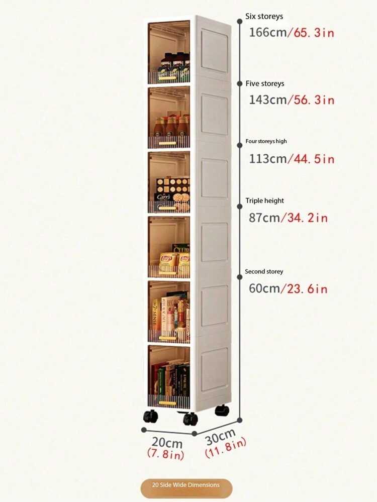 1pc 20cm/7.8in Narrow Slim Gap Cabinet, 3-5 Tier Flip Cover Storage Cabinet, Thickened Plastic Rolling Storage Cabinet, Multi-Layer Cabinet For Living Room, Clothes, Home Dust-Proof Shelf - Clear - View 11