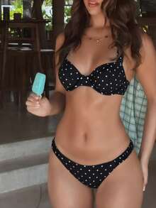 Swim Mod Bộ bikini hai mảnh có gọng, chấm bi đen trắng, thích hợp cho kỳ nghỉ hè, tiệc tùng trên bãi biển dành cho nữ, thiết kế mới. - màu đen - Xem 2