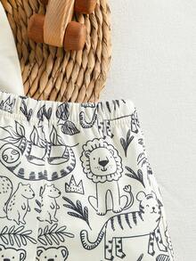 SHEIN Playful Pals Bộ bodysuit trẻ em 0-3 tuổi cho bé trai/bé gái, màu đen trắng, họa tiết in đường nét động vật, phong cách casual dễ thương, dáng rộng, đồ gia đình đồng bộ, quần áo đi chơi mùa hè - Màu be - Xem 5