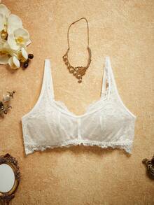 PinupPomp Sujetador con aros y copa completa con ribete de encaje, con soporte y comodidad, estilo romántico francés/italiano, sujetadores con curvas y sin aros para tallas grandes - Blanco - Ver 8
