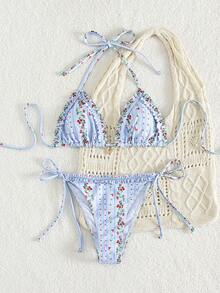 Swim Mod Bộ bikini buộc dây cổ gợi cảm dành cho nữ, họa tiết thanh lịch, đồ bơi đi biển. - Nhiều màu - Xem 4