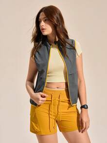 SHEIN Unity Women's Zipper Color Block Fashionable Versatile Outdoor Vest Jacket - Dark Grey - View 4