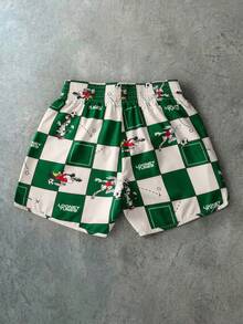 LOONEY TUNES X SHEIN PAVTROS Quần short nam kẻ caro dáng rộng, có dây rút, thích hợp cho mùa hè. - Nhiều màu - Xem 2