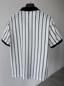 Manfinity CasualCool 男士条纹短袖休闲通勤 Polo 衫 - 黑與白 - View 2