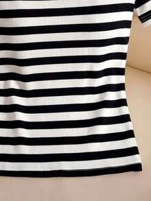Resyla Nueva camiseta de mujer a rayas con hombros descubiertos, de moda y versátil - Multicolor - Ver 4