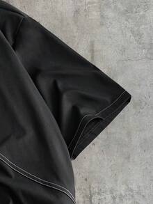 AXEPEAK Men's Single-Breasted Mid-Sleeve Shirt And Long Pants Casual Daily Suit - Black - View 12