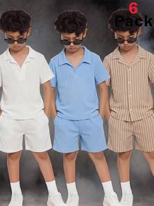 SHEIN 男童夏季休闲衬衫短裤套装 - 彩色 - 查看 4