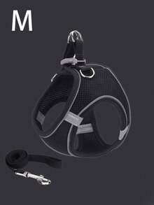 Nuevo set de correa y collar para mascotas de combinación de colores, adecuado para paseos al aire libre de Bulldogs Franceses, hecho de material de malla suave y transpirable, ideal para mascotas pequeñas/medianas, apto para todas las estaciones. - Negro - Ver 13