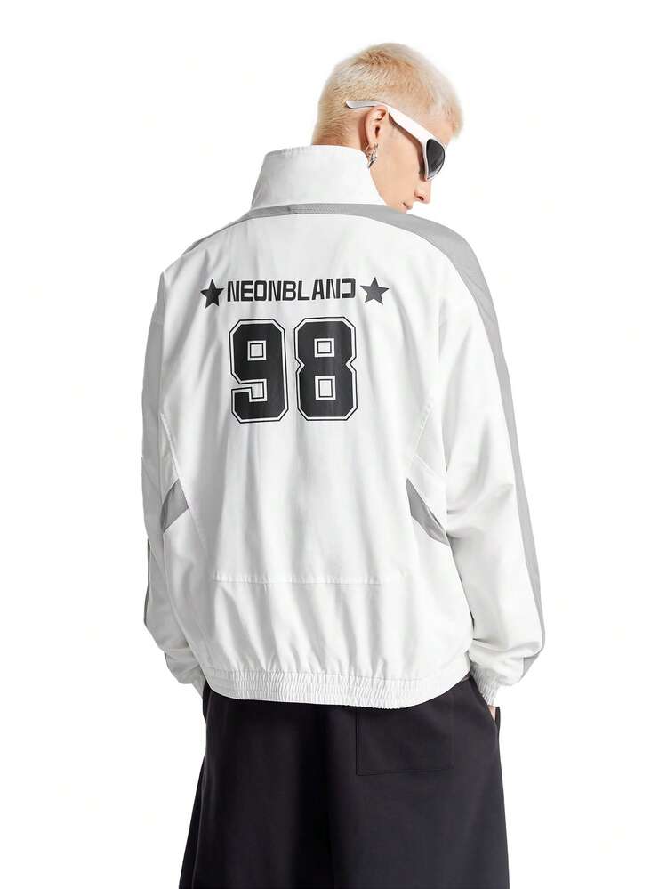 Men's Loose Fit Mesh Contrast Letter Print Sweatshirt Streetwear, Suitable For Autumn/Winter