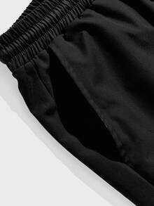 EASEVO Plus Size Men's Letter Print Drawstring Waist Pocket Shorts - Black - View 4