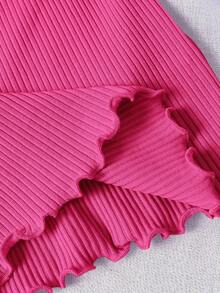 Tween Girl Basic Casual Spring/Summer Knit Round Neck Fitted Butterfly Applique Dress - Hot Pink - View 4