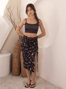 Ananda Vibes Women 2 Pieces Casual Floral Dress & Black Tank Top Set, Suitable For Summer Vacation Beach Wear - Multicolor - View 3