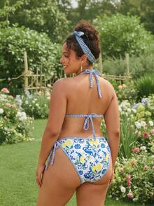 Swim Mod Bộ bikini 3 mảnh gợi cảm mùa xuân/hè 2026 mới về, in kỹ thuật số, có đệm mút rời, dây buộc nơ phía sau, quần tam giác viền ren thanh lịch, phong cách nghỉ dưỡng thường ngày. - Nhiều màu - Xem 5