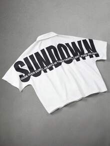 STYNVO 男士休闲时尚街头标语印花蝙蝠袖宽松衬衫，适合夏季日常通勤 - 白色 - 查看 5