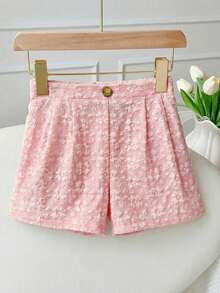 SHEIN Little Byeori 女童撞色编织休闲短裤 - 粉色 - 查看 7