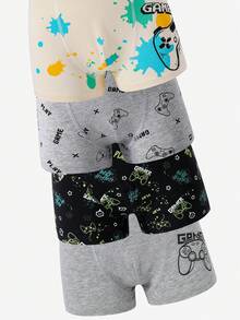 [5 Sets Random]Toddler Boys Cotton Boxer Briefs, Soft All-Season Game Print Underwear, Black Navy Heather Gray - Multicolor - View 4