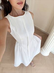 Modelyn 女士休闲收腰连衣裙，适合日常穿着、约会和通勤。 - 白色 - 查看 3