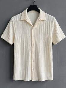Manfinity CasualCool 男士休闲纹理短袖衬衫，夏季 - 米色 - 查看 6