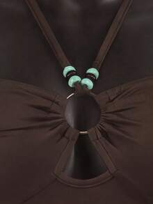 SaltGleam SaltGleam Gaun Mini Seksi Wanita Warna Polos Model Halter Neck dengan Detail Kerut untuk Kencan & Pesta - Coklat - View 4
