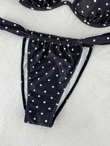 Swim Vcay Bộ bikini 2 mảnh dành cho nữ, kiểu dáng thanh lịch, chấm bi, có gọng, cổ yếm, thích hợp cho kỳ nghỉ hè, đi biển hoặc các buổi tiệc tùng. - Đen và trắng - Xem 5